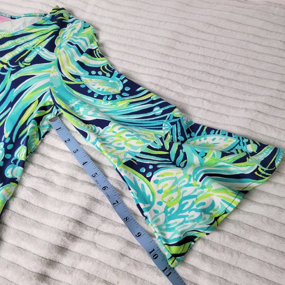 Lilly Pulitzer Ophelia Dress Sm Bell Sleeve Rayon Spandex Green Blue Leaf Print - Picture 6 of 8